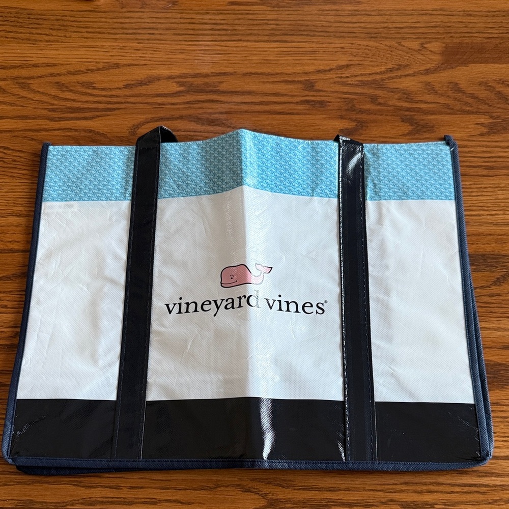 Vineyard Vines reusable White, Light Blue & Black Whale Logo Tote